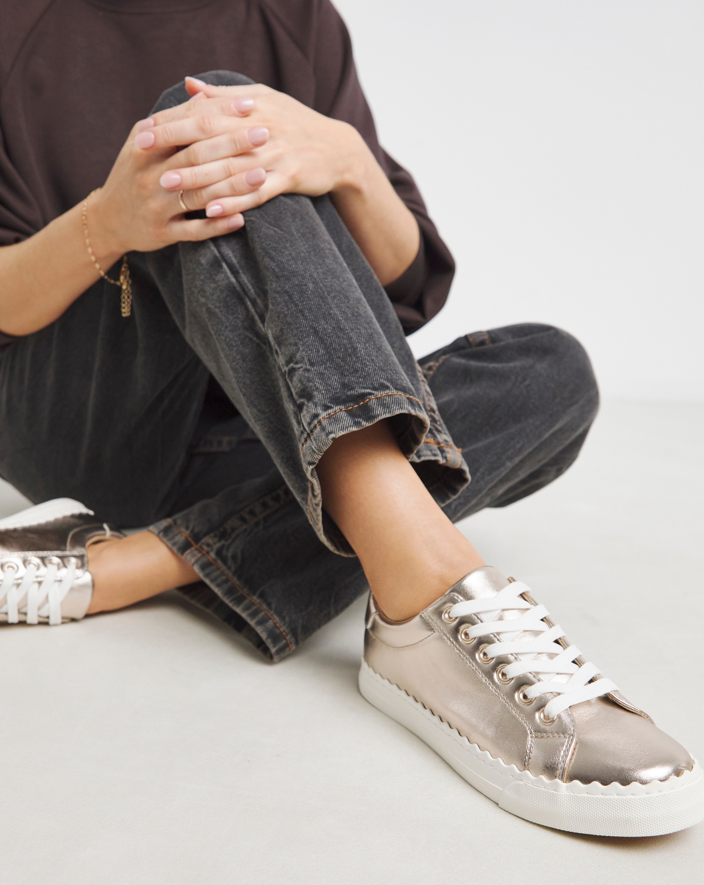 Scalloped Edge Lace Up Trainer Wide Fit