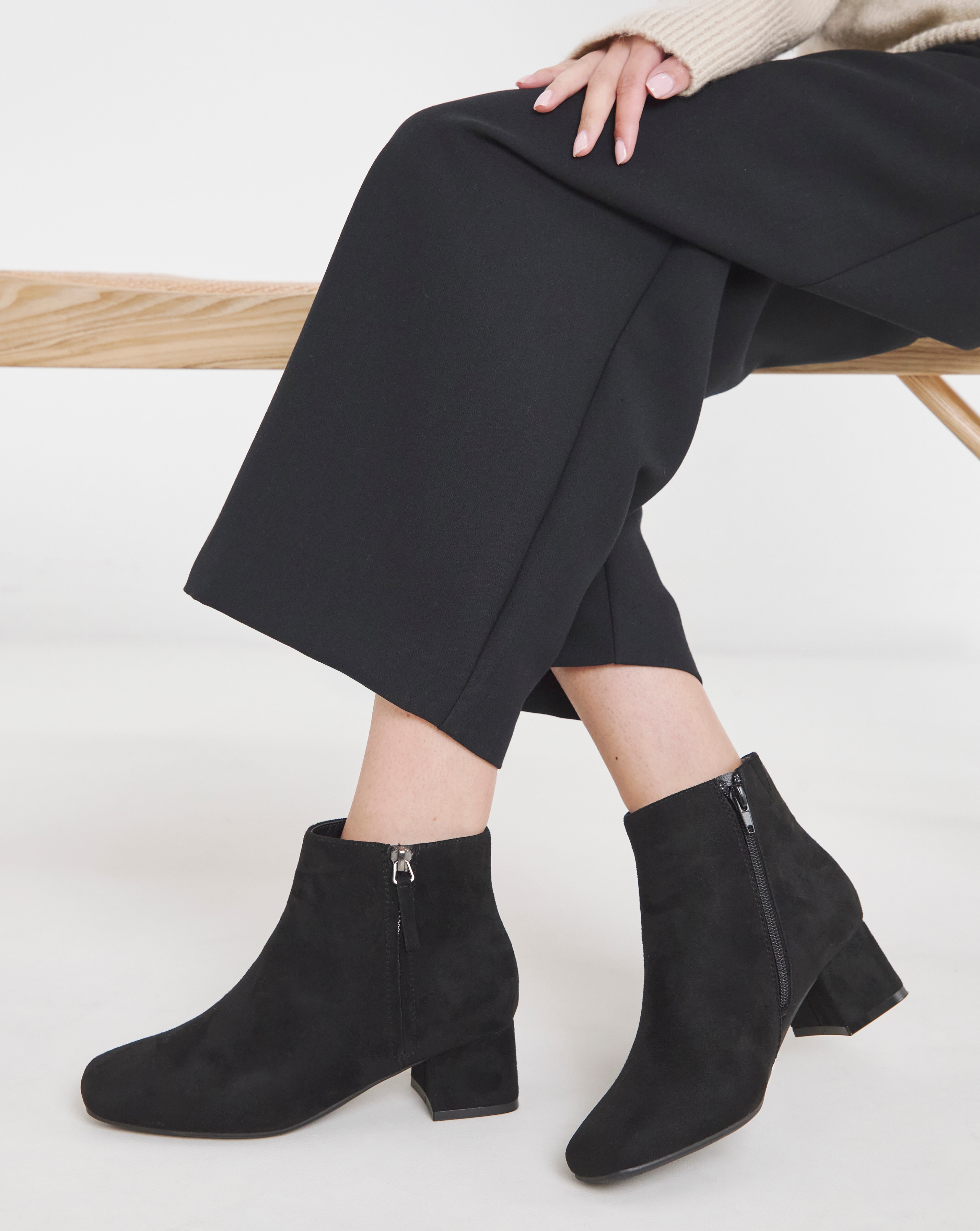 Low Block Heel Boot With Zip Wide