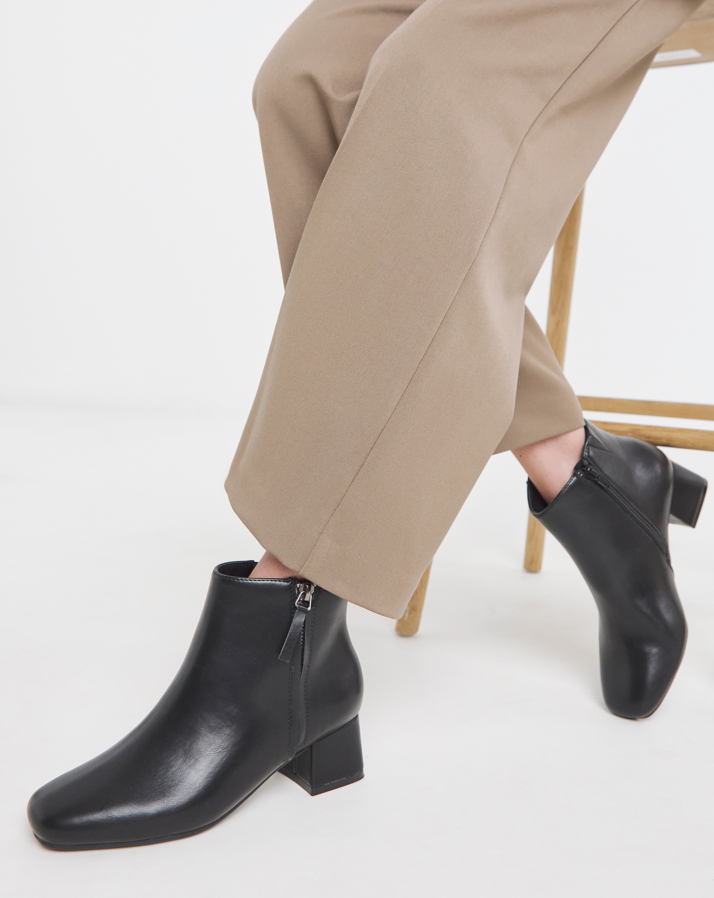 Low Block Heel Boot With Zip Wide