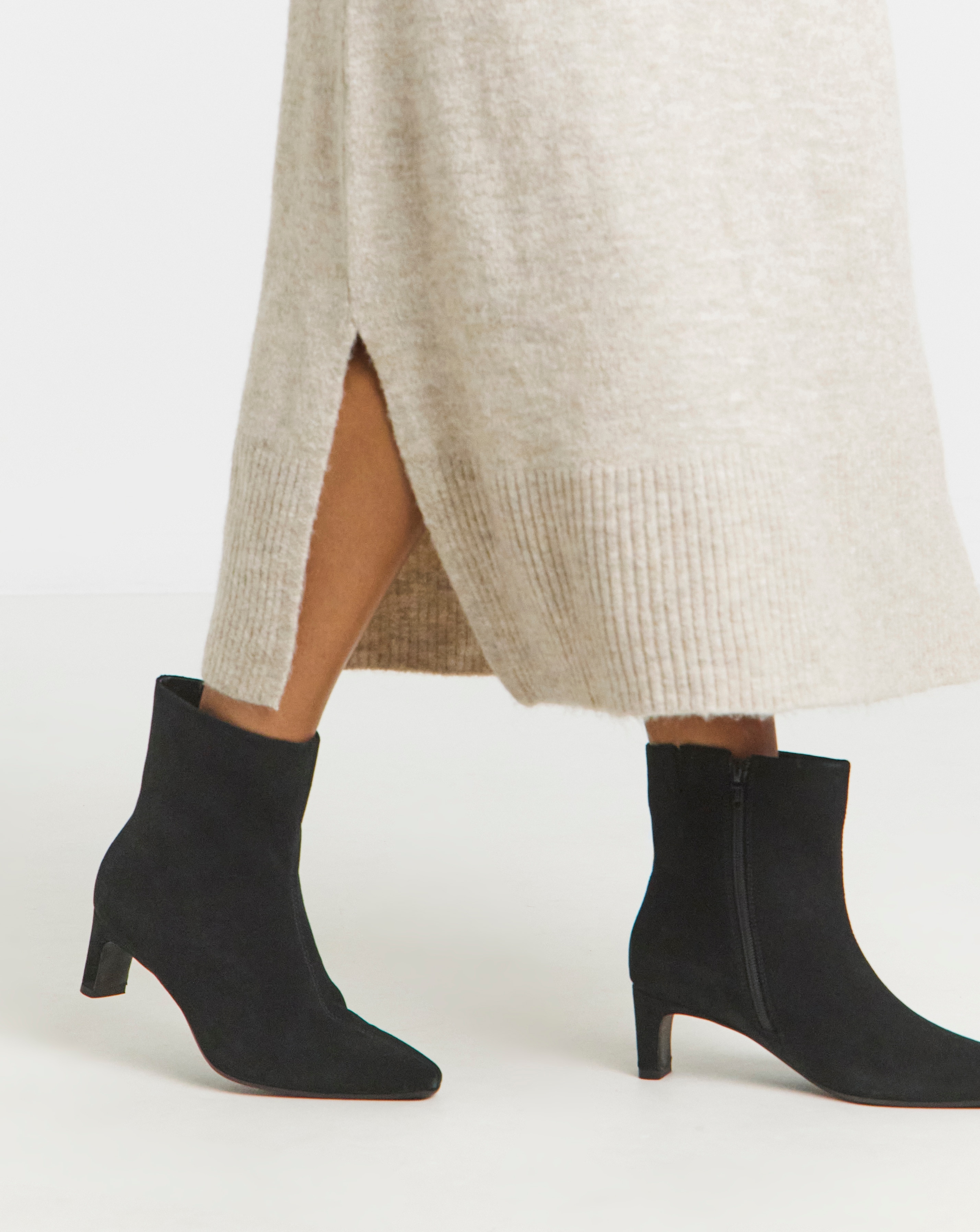 Suede Kitten Heel Ankle Boot Ex Wide