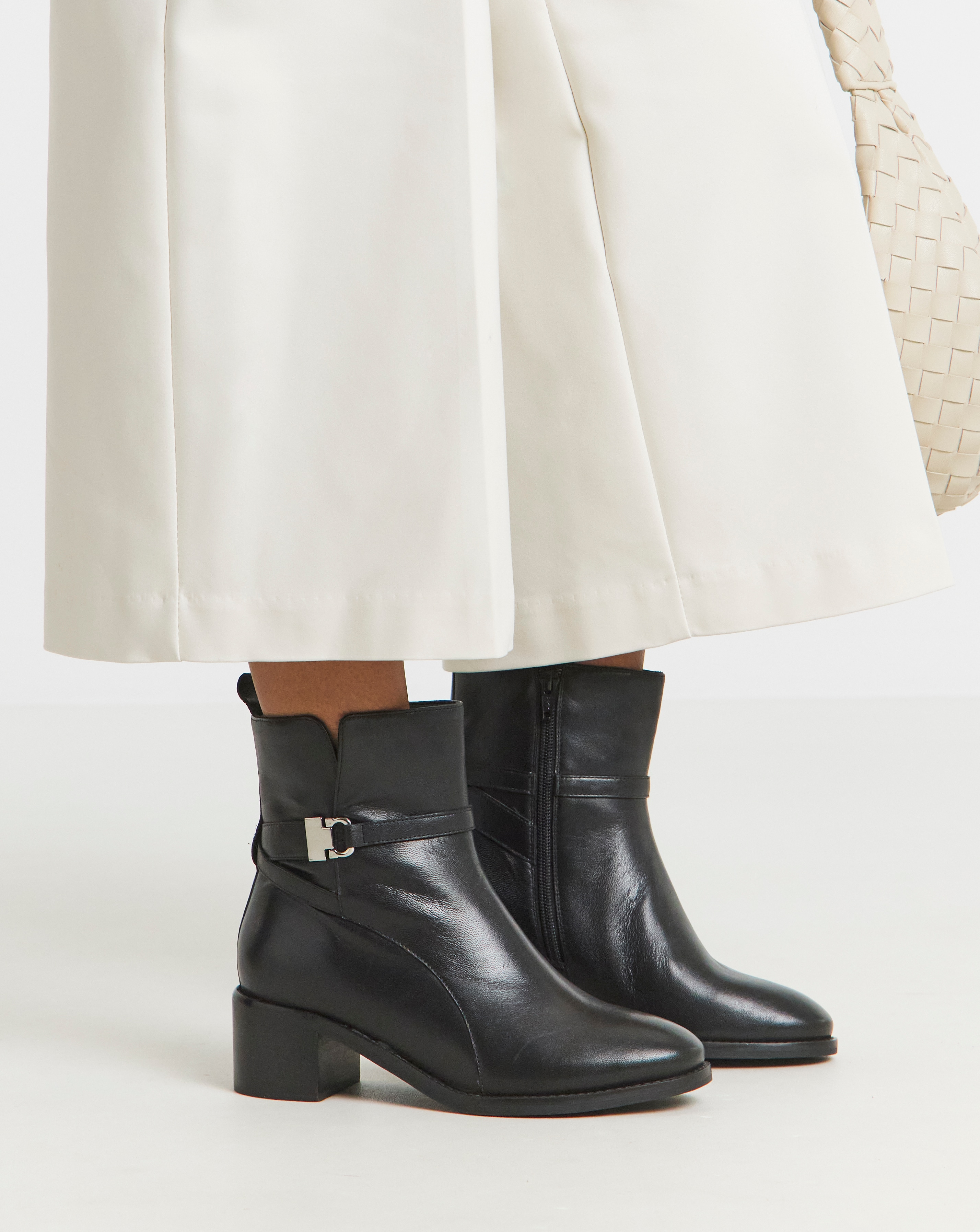 Low Heel Ankle Boot with Trim Wide
