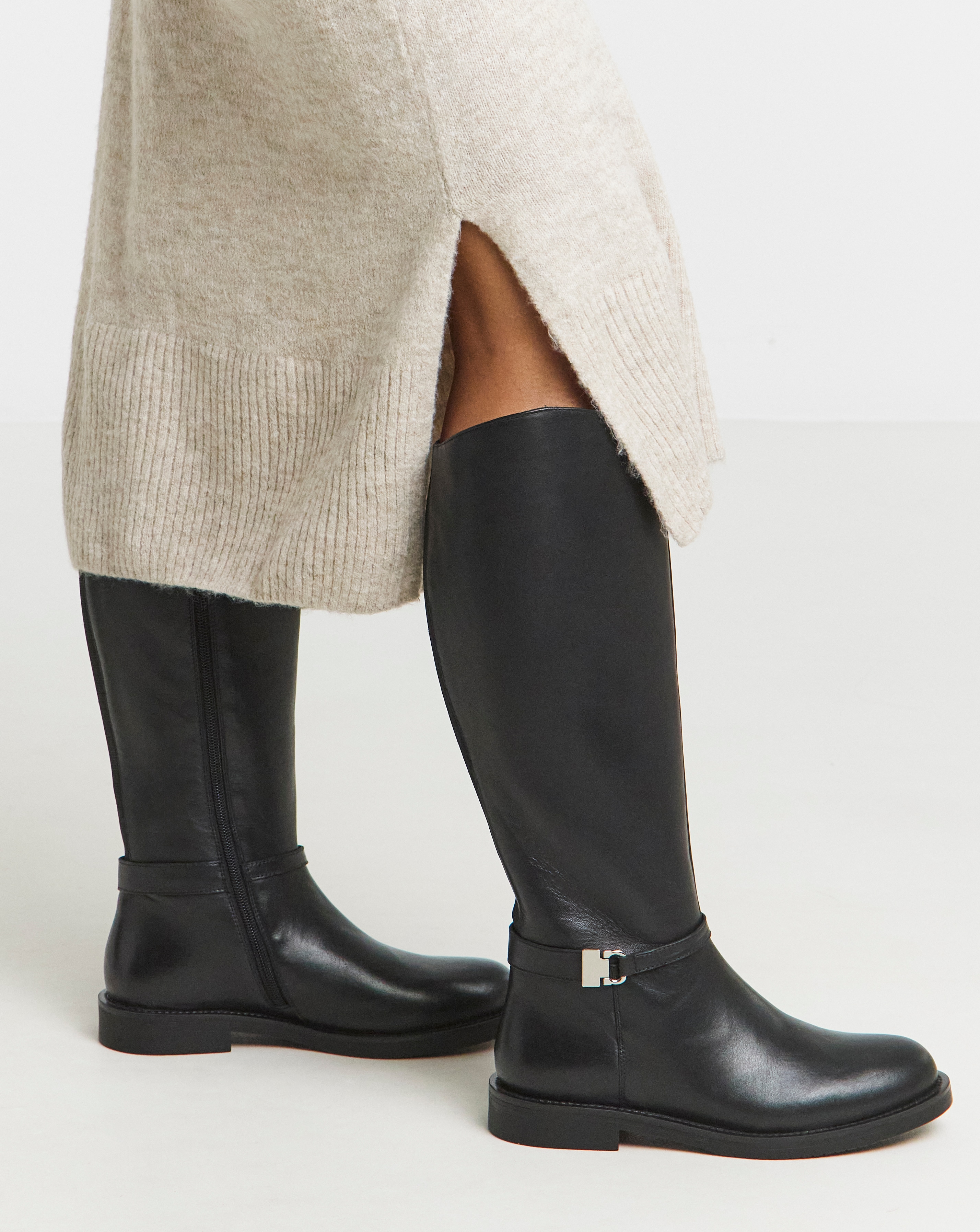 Leather Knee High Riding Boots Wide C