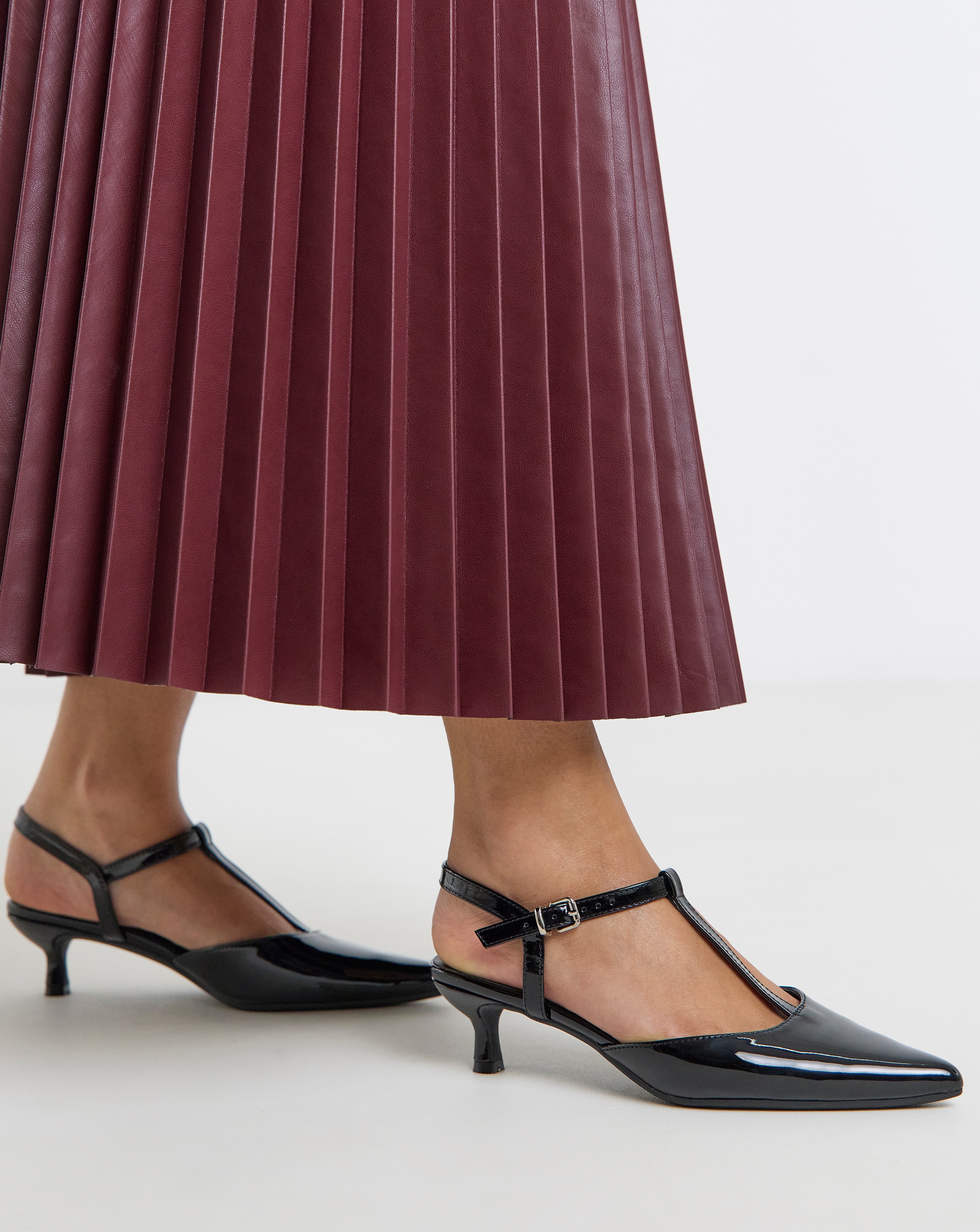 New In - T Bar Pointed Toe Heeled Shoes Wide