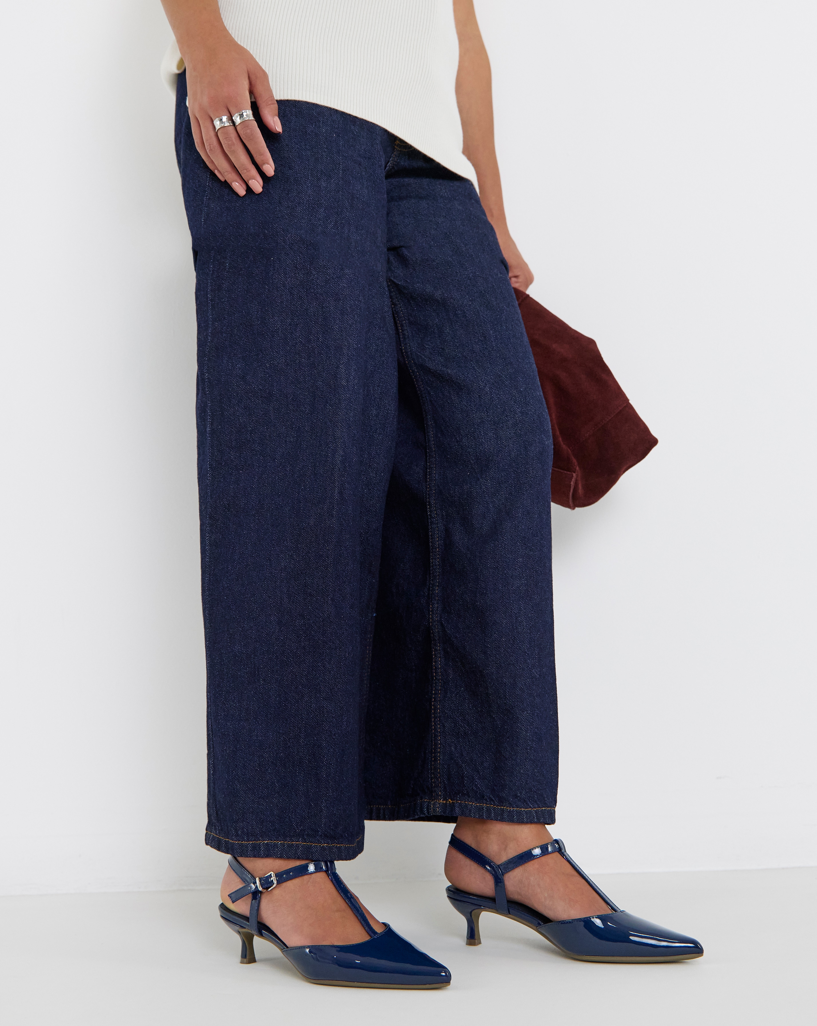 New In - T Bar Pointed Toe Heeled Shoes Wide