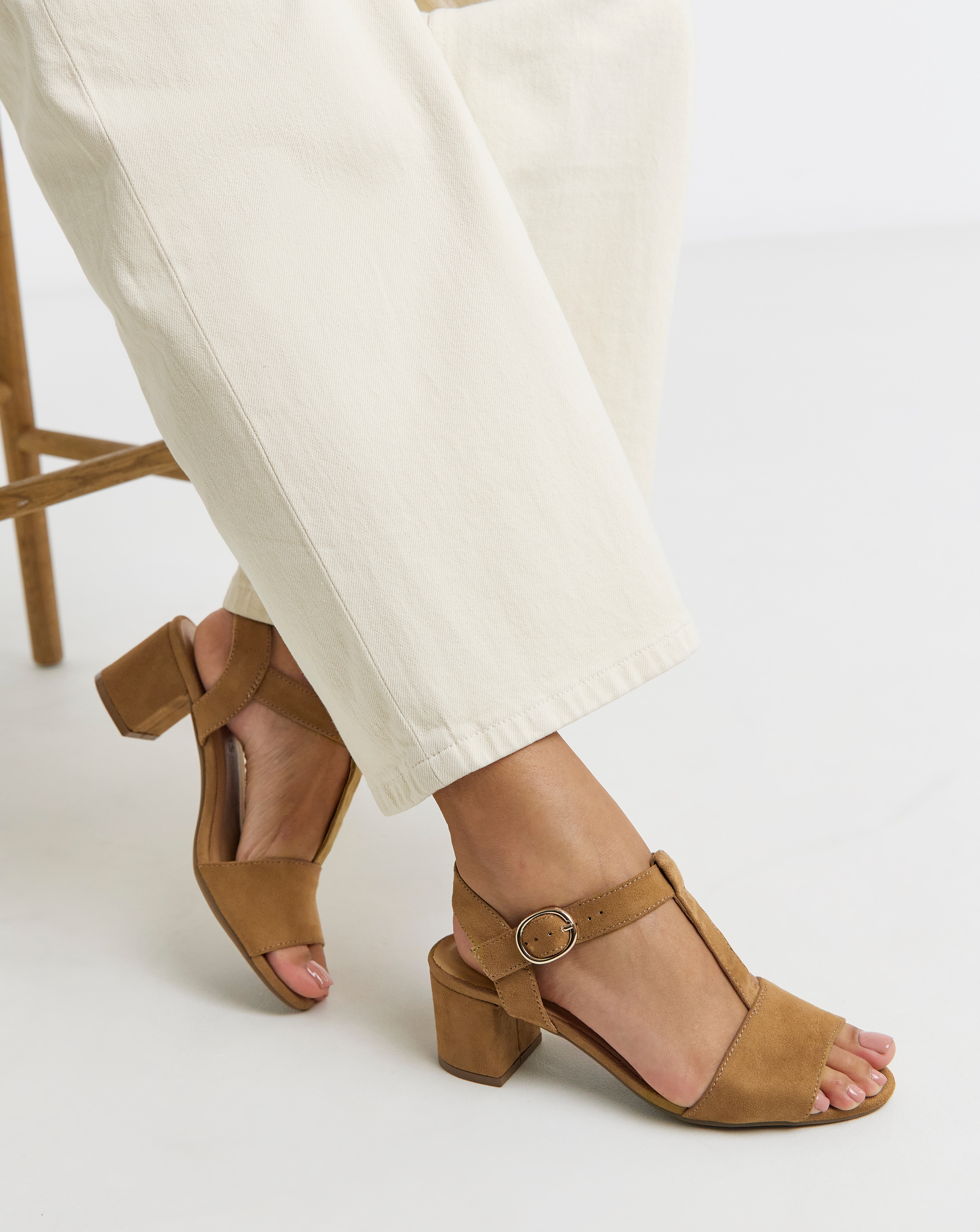 New In - T Bar Heeled Sandals Extra Wide