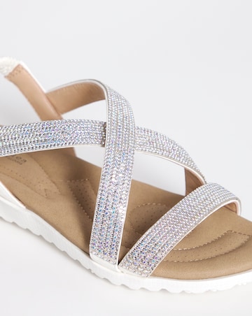 Heavenly Soles Breeze Low Wedge Comfort Diamante Sandals - Wide Fit (E)