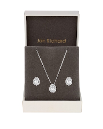 Jon Richard Rhodium Plated Cubic Zirconia Pear Stone Set - Gift Boxed
