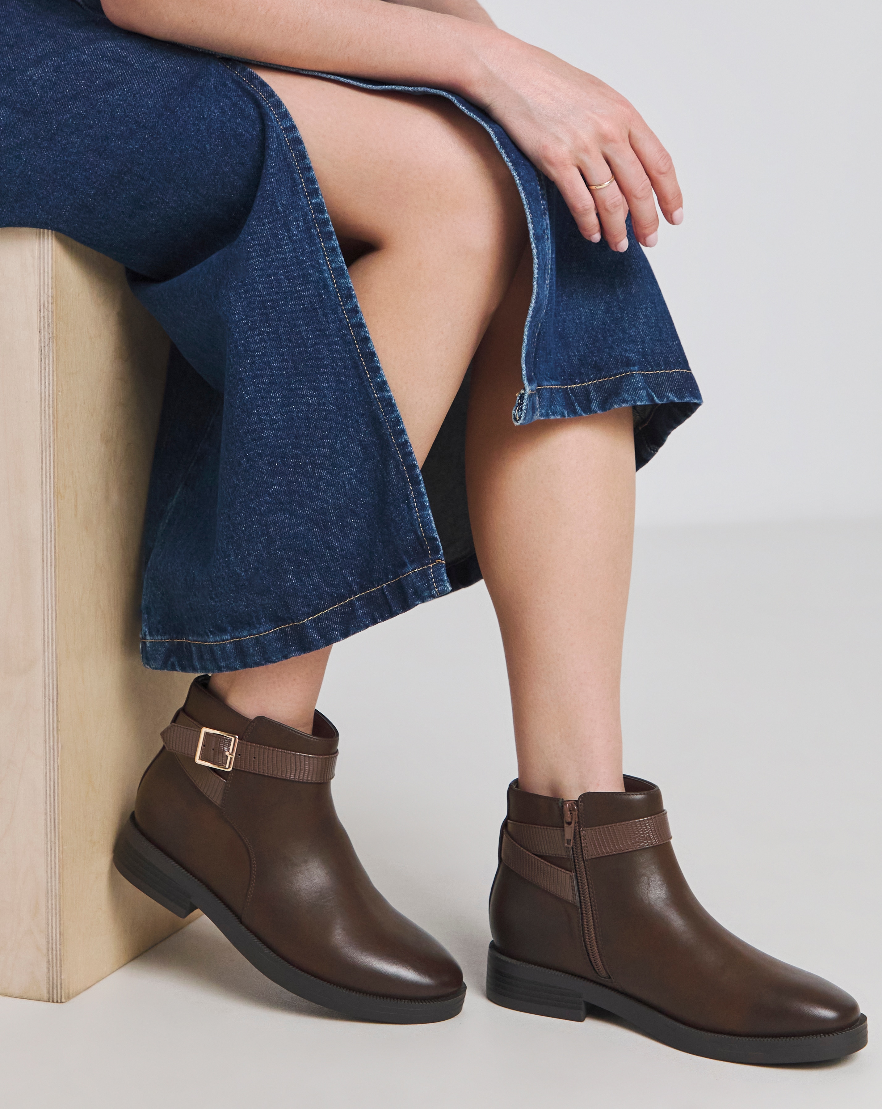 Buckle Detail Ankle Boot Ex Wide Fit