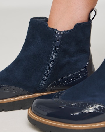 Heavenly Soles Debbie Low Wedge Chelsea Boots with Broguing Extra Wide EEE Fit