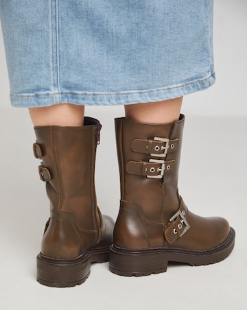 Leni Calf Height Leather Biker Boot - Extra Wide Fit (EEE)