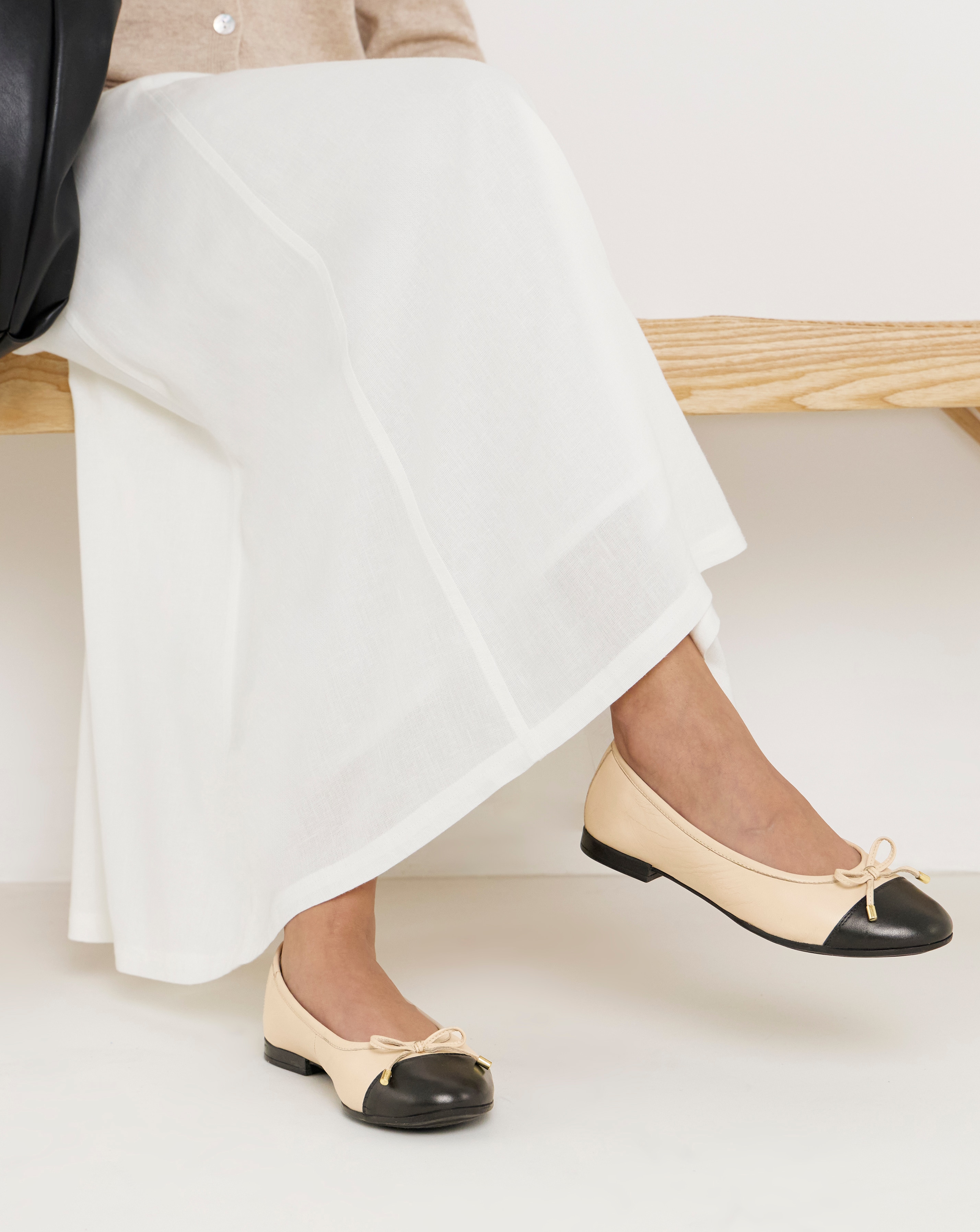 New In - Leather Ballerina With Toe Cap Wide