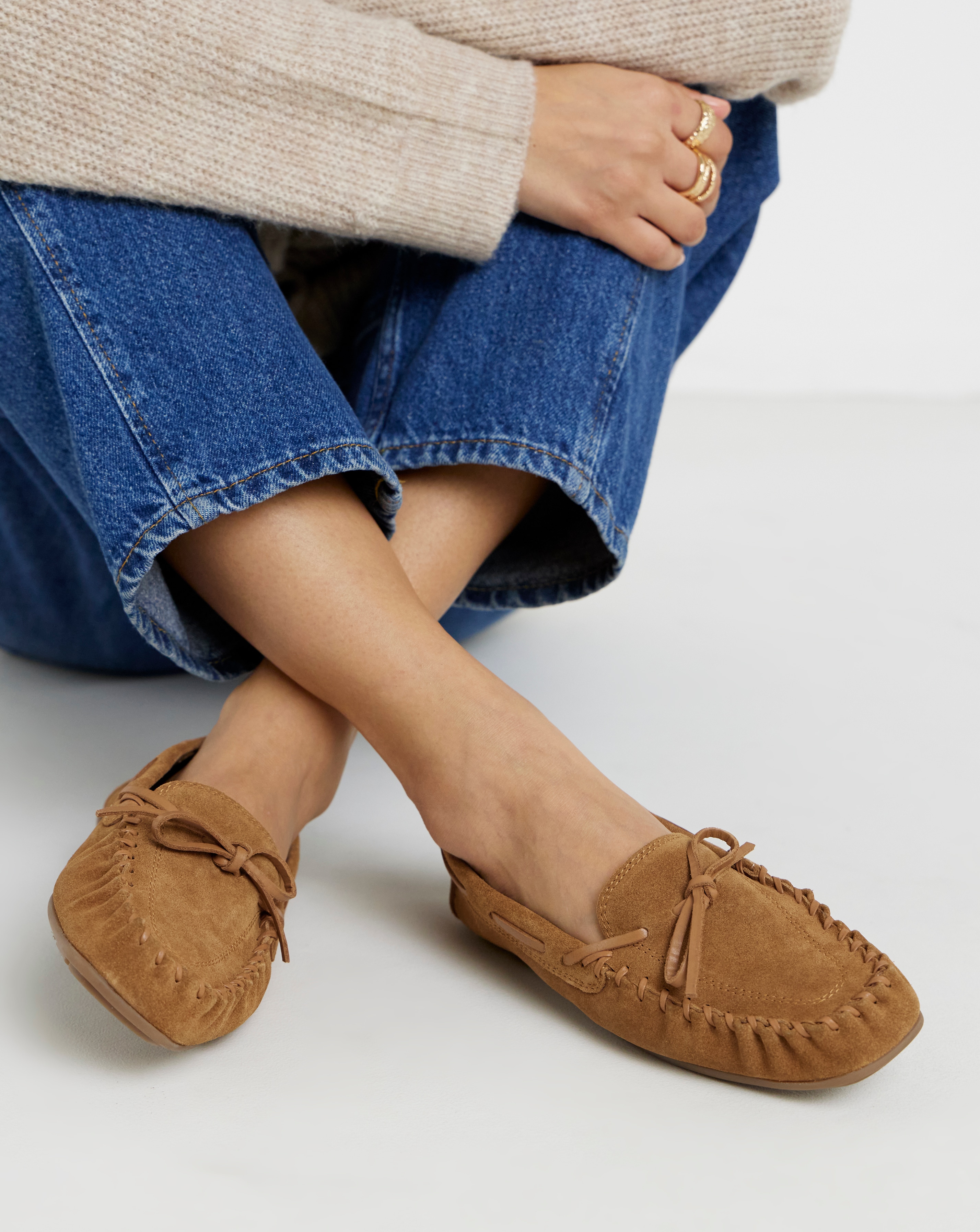 Puckered Whipstitch Loafers Ex Wide