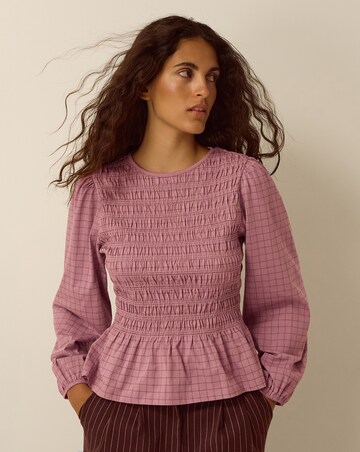 Monsoon Charli Check Smocked Jersey Top