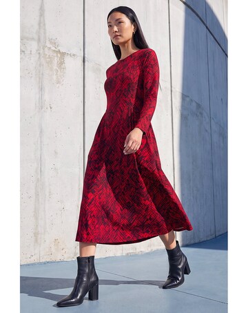Roman Abstract Side Ruched Midi Dress