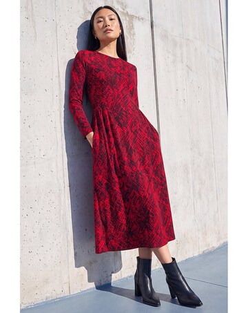 Roman Abstract Side Ruched Midi Dress