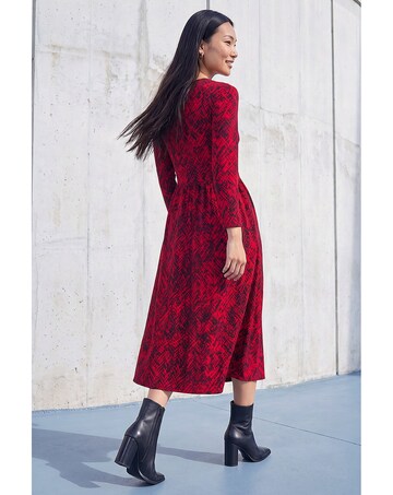 Roman Abstract Side Ruched Midi Dress