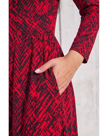 Roman Abstract Side Ruched Midi Dress