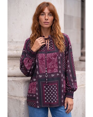 Roman Patchwork Print V-Neck Top