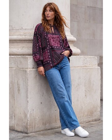 Roman Patchwork Print V-Neck Top