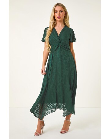 Roman Petite Front Twist Jacquard Dress