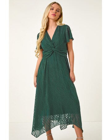 Roman Petite Front Twist Jacquard Dress