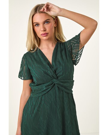 Roman Petite Front Twist Jacquard Dress