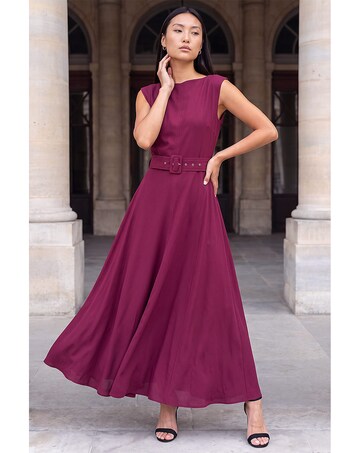 Roman Belted Fit and Flare Dress