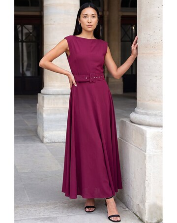 Roman Belted Fit and Flare Dress