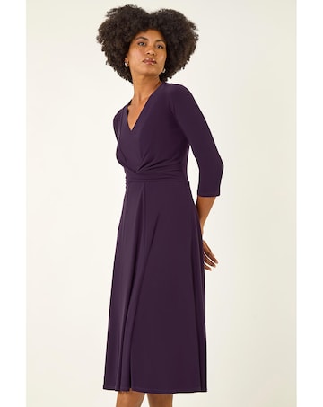 Roman Stretch Crossover Midi Dress