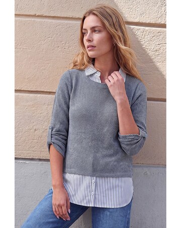 Roman Mock Shirt Textured Knit Jumper