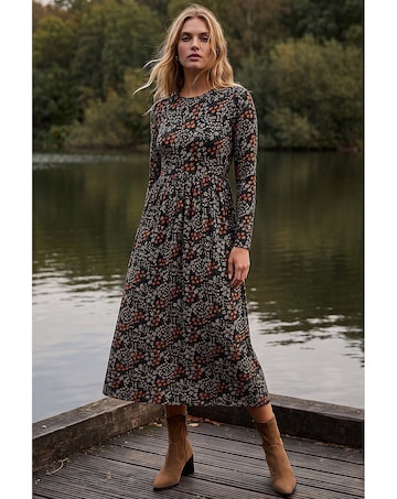 Roman Ditsy Floral Gathered Midi Dress