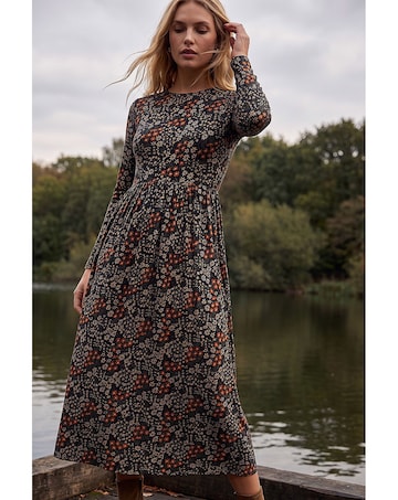 Roman Ditsy Floral Gathered Midi Dress