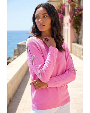 Roman Bow Sleeve V-Neck Knit Jumper