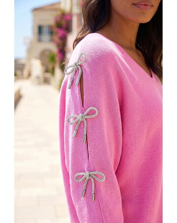 Roman Bow Sleeve V-Neck Knit Jumper