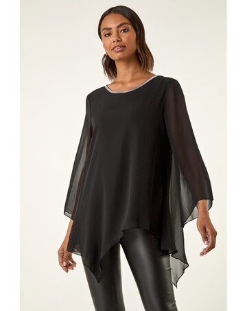 Roman Sparkly Asymmetric Chiffon Top