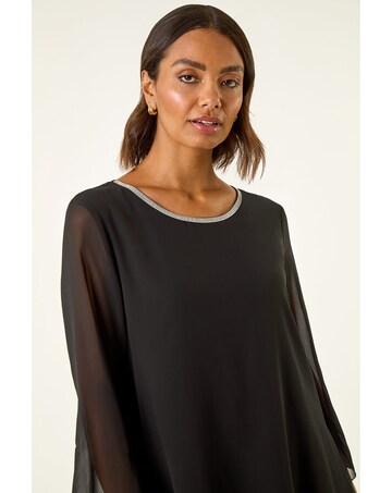 Roman Sparkly Asymmetric Chiffon Top