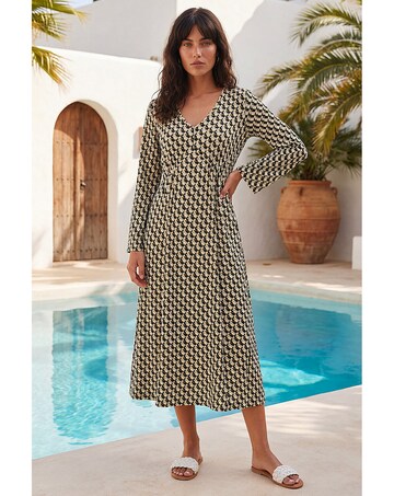 Roman Geometric V-Neck Midi Dress