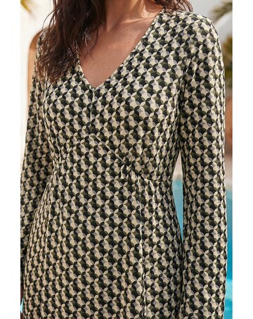 Roman Geometric V-Neck Midi Dress