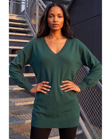 Roman V-Neck Stretch Longline Jumper