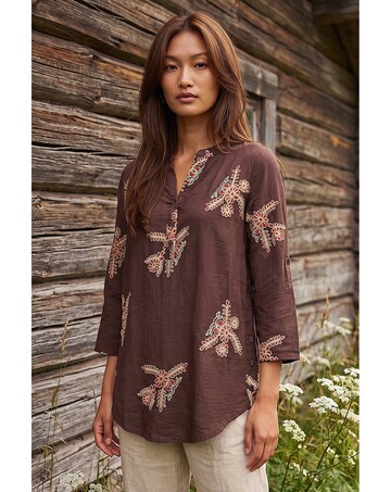 Roman Embroidered Floral V-Neck Top