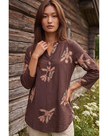 Roman Embroidered Floral V-Neck Top