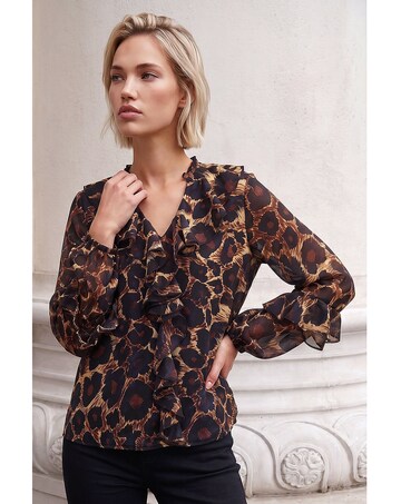 Roman Animal Print Ruffle Top