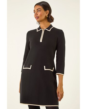 Roman Contrast Zip Collared Knit Dress