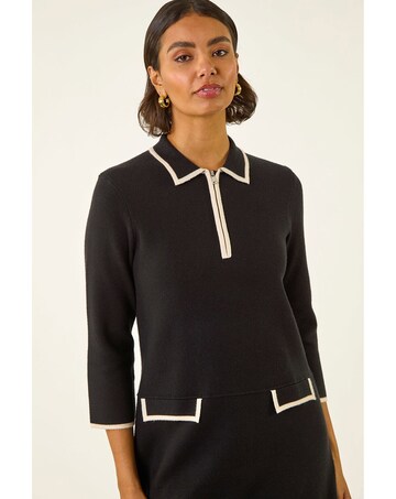 Roman Contrast Zip Collared Knit Dress