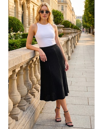Roman Ribbed Knit Flared Midi Skirt