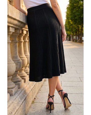 Roman Ribbed Knit Flared Midi Skirt