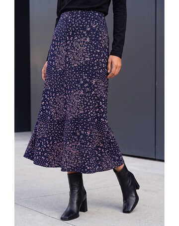 Roman Linear Floral Stretch Midi Skirt