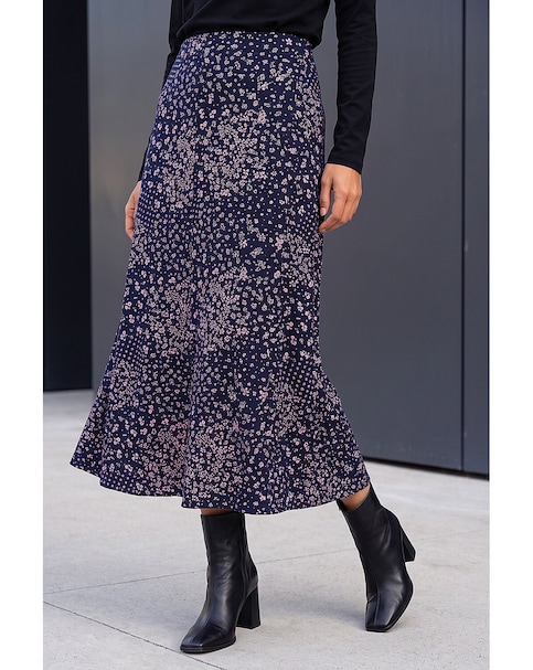 Roman Linear Floral Stretch Midi Skirt