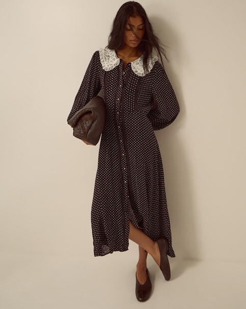 Monsoon Shae Lace Polka Dot Midi Dress