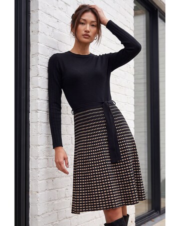 Roman Check Print Belted Jumper Dress